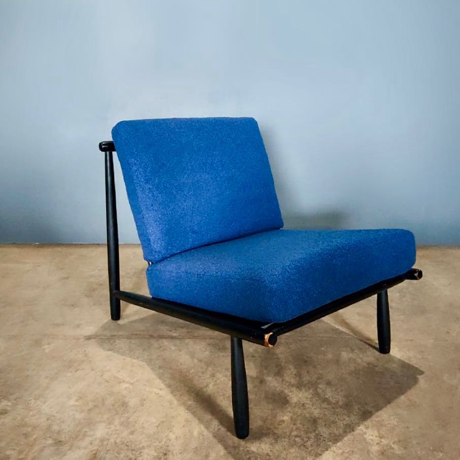 SOLD Domus Lounge Chair By Alf Svensson For Dux Sweden Blue Bouclé Mid Century