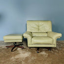 Mid Century Vintage Leather Green Leather Sofa & Armchair 