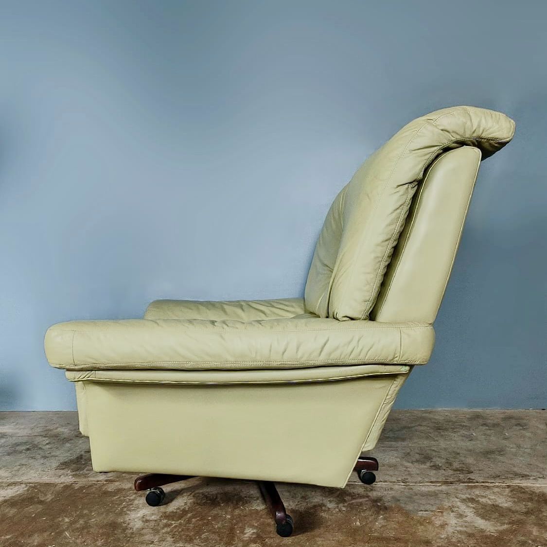 Mid Century Vintage Leather Green Leather Sofa & Armchair 