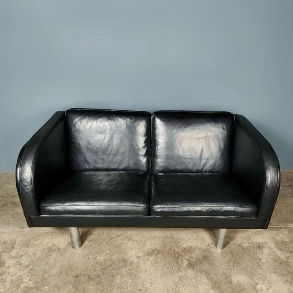 Erik Jørgensen EJ202 2 Seater Sofa Jørgen Gammelgaard Black Leather Mid Century Retro MCM