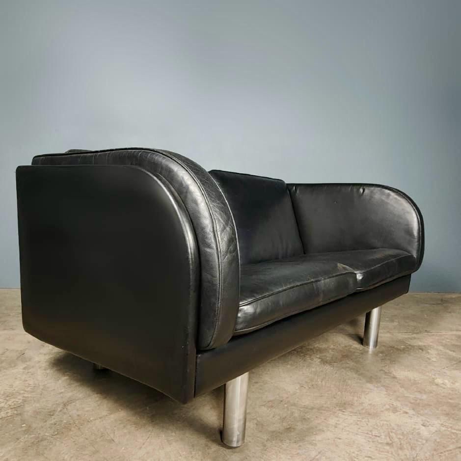 SOLD Erik Jørgensen EJ203 3 Seater Sofa Jørgen Gammelgaard Black Leather Mid Century Retro MCM