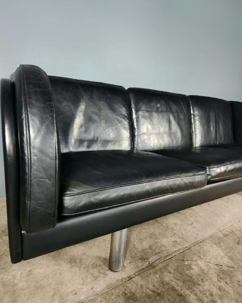 SOLD Erik Jørgensen EJ203 3 Seater Sofa Jørgen Gammelgaard Black Leather Mid Century Retro MCM