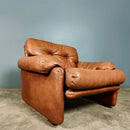 Pair Of Lounge Coronado Chairs By Tobia And Afra Scarpa For B&B Italia Tan Brown Leather 