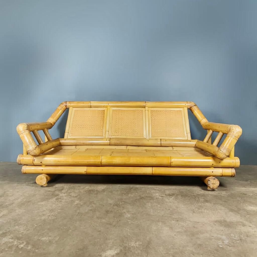 SOLD Mid Century Solid Bamboo 3 Seater Sofa Settee Vintage Retro MCM