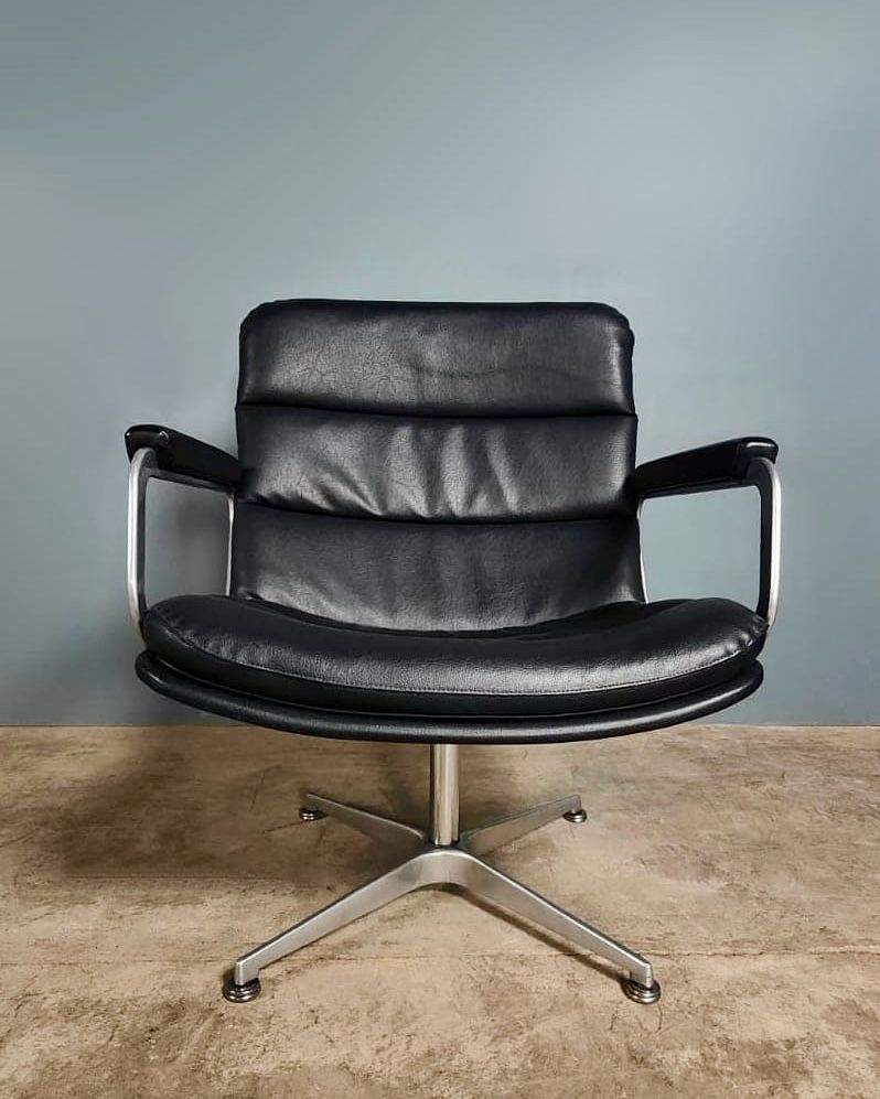 SOLD Mid Century Geoffrey Harcourt For Artifort Office Swivel Chair In Black Leather Vintage Retro MCM