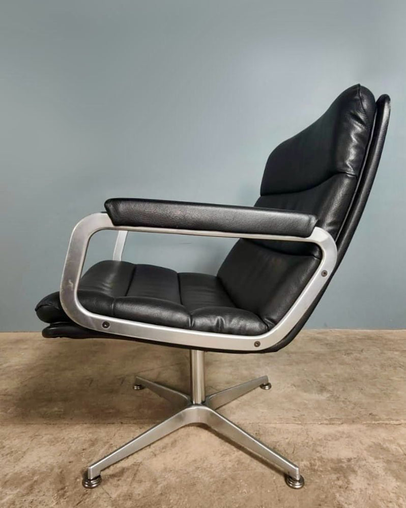 SOLD Mid Century Geoffrey Harcourt For Artifort Office Swivel Chair In Black Leather Vintage Retro MCM