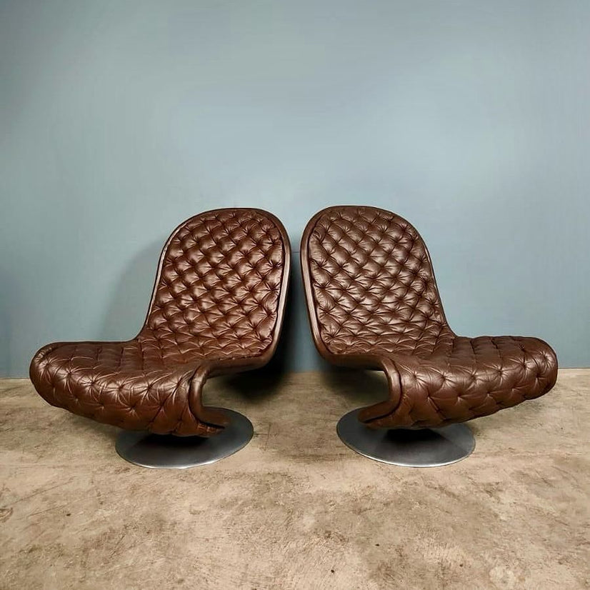 SOLD Pair Of Vintage System 1-2-3 Model E Lounge Chairs By Verner Panton Fritz Hansen Leather Mid Century Retro MCM