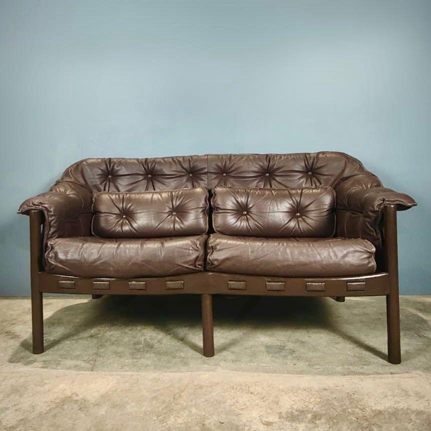 SOLD Mid Century Two Seater Sofa Armchair By Arne Norell Sven Ellekaer For Coja Leather Vintage Retro