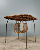 Mid Century Tito Agnoli Rattan & Metal Side Table Italian 1970s 