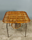 Mid Century Tito Agnoli Rattan & Metal Side Table Italian 1970s 