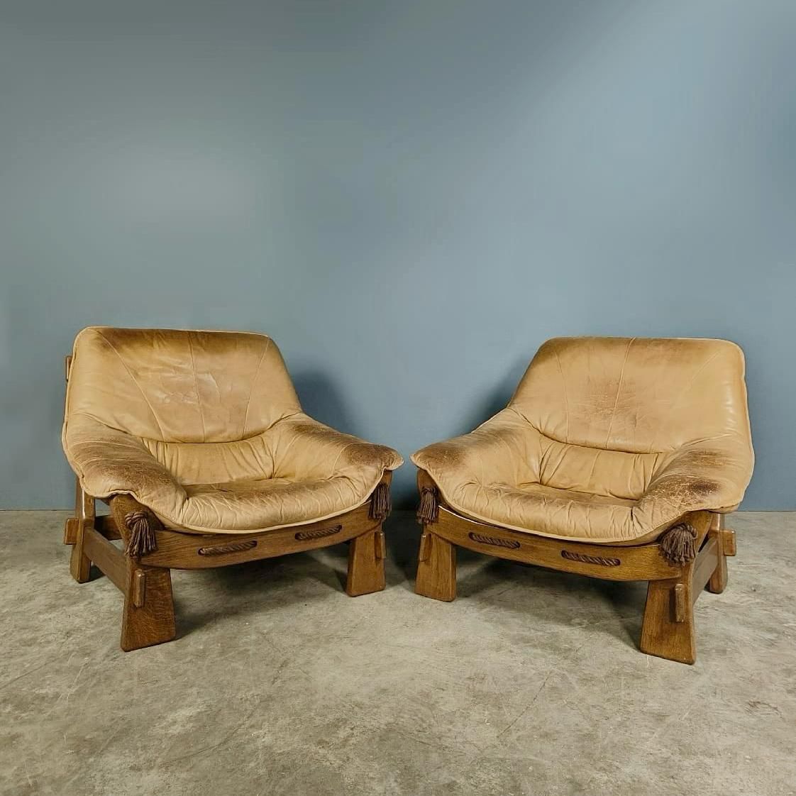 SOLD 1970s Percival Lafer Style Pair Of Armchairs In Cream Leather & Hardwood Frame Mid Century Vintage