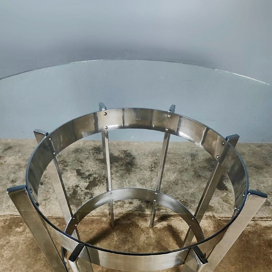 Merrew Associates Chrome Glass Dining Table