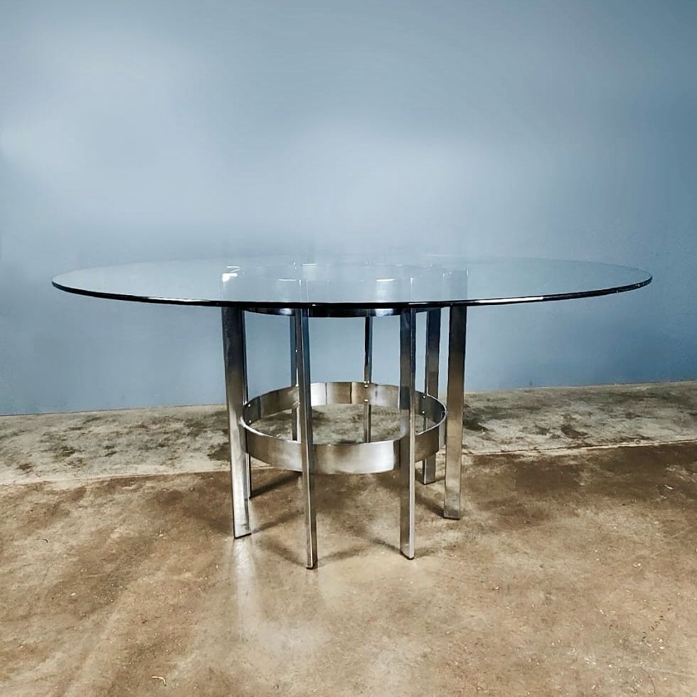 SOLD Merrew Associates Chrome Glass Dining Table The Preece 378g Richard Young Mid Century Vintage Retro