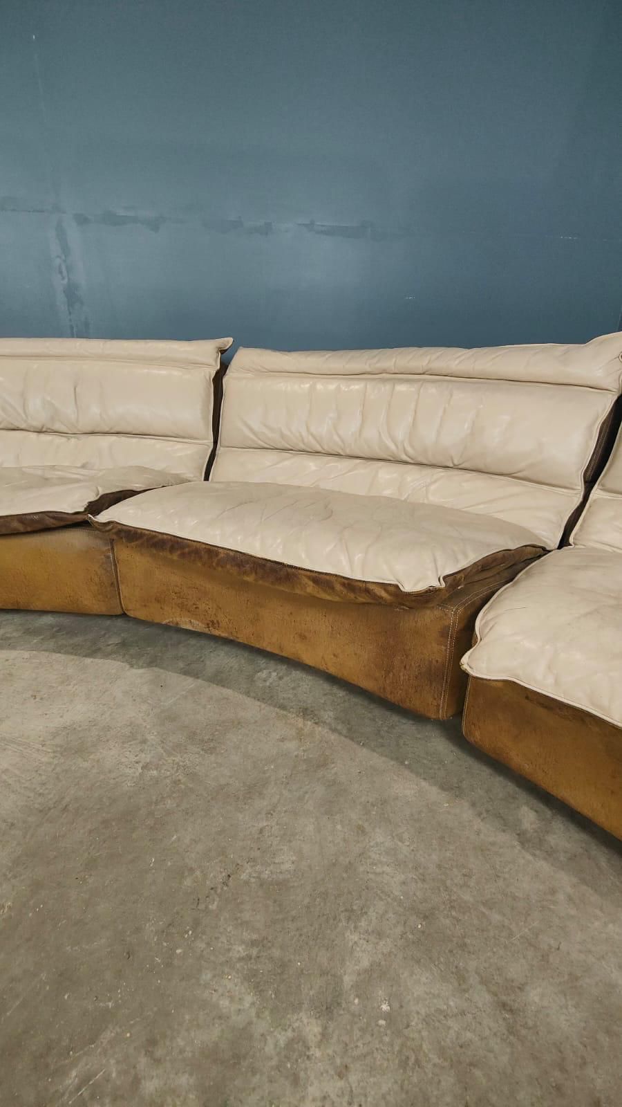 Mid Century Carlo Bartoli Rossi Di Albizzate 4 Modular ‘Bogo’ Leather Sofa