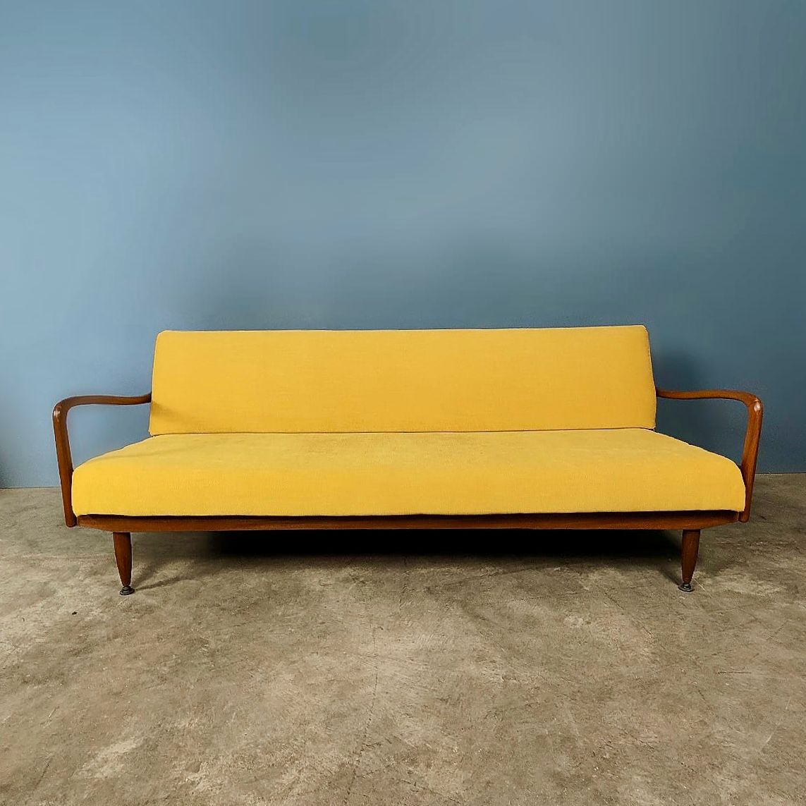 SOLD Mid Century Greaves & Thomas Yellow Sofa Bed Settee Vintage Retro MCM