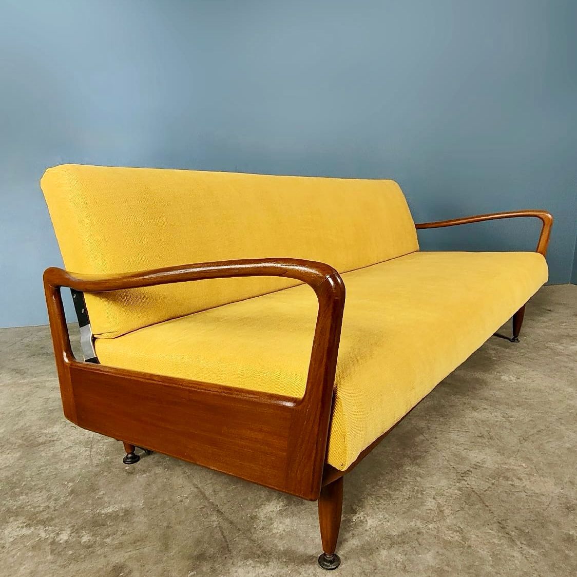 Mid Century Greaves & Thomas Yellow Sofa Bed Settee