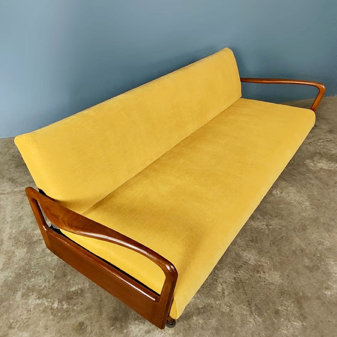 Mid Century Greaves & Thomas Yellow Sofa Bed Settee