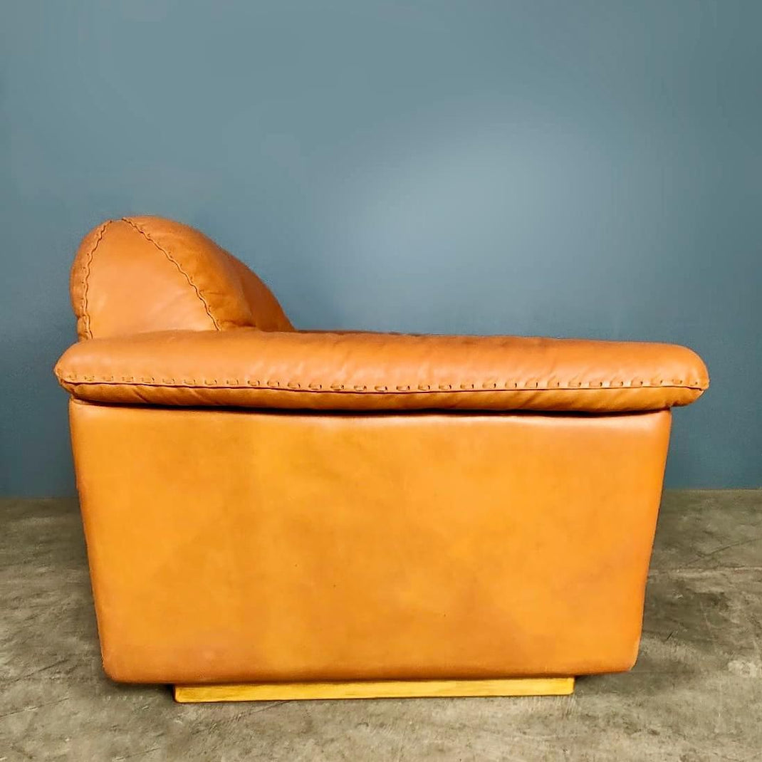 SOLD De Sede DS-101 Reclining Two Seater Sofa Tan Brown Leather Mid Century Vintage Retro MCM