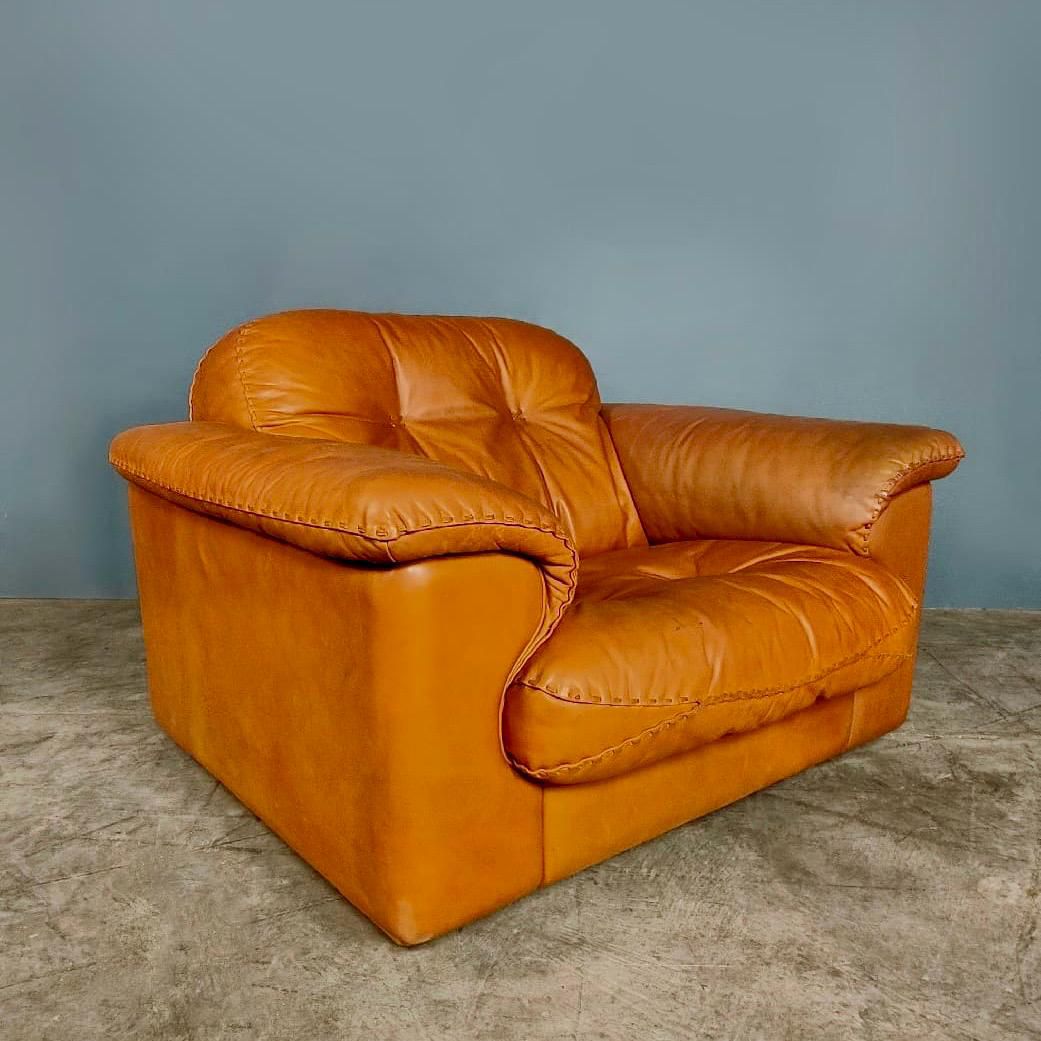 SOLD De Sede DS-101 Reclining Armchair Lounge Tan Brown Leather Mid Century Vintage Retro MCM