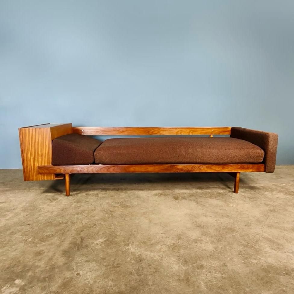 SOLD Guy Rogers 1970s Sofa Bed Teak Tweed Mid Century Vintage Retro MCM