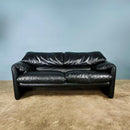 Maralunga Black Leather 2 Seater Sofa Vico Magistretti Cassina