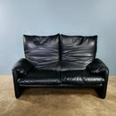 Maralunga Black Leather 2 Seater Sofa Vico Magistretti Cassina