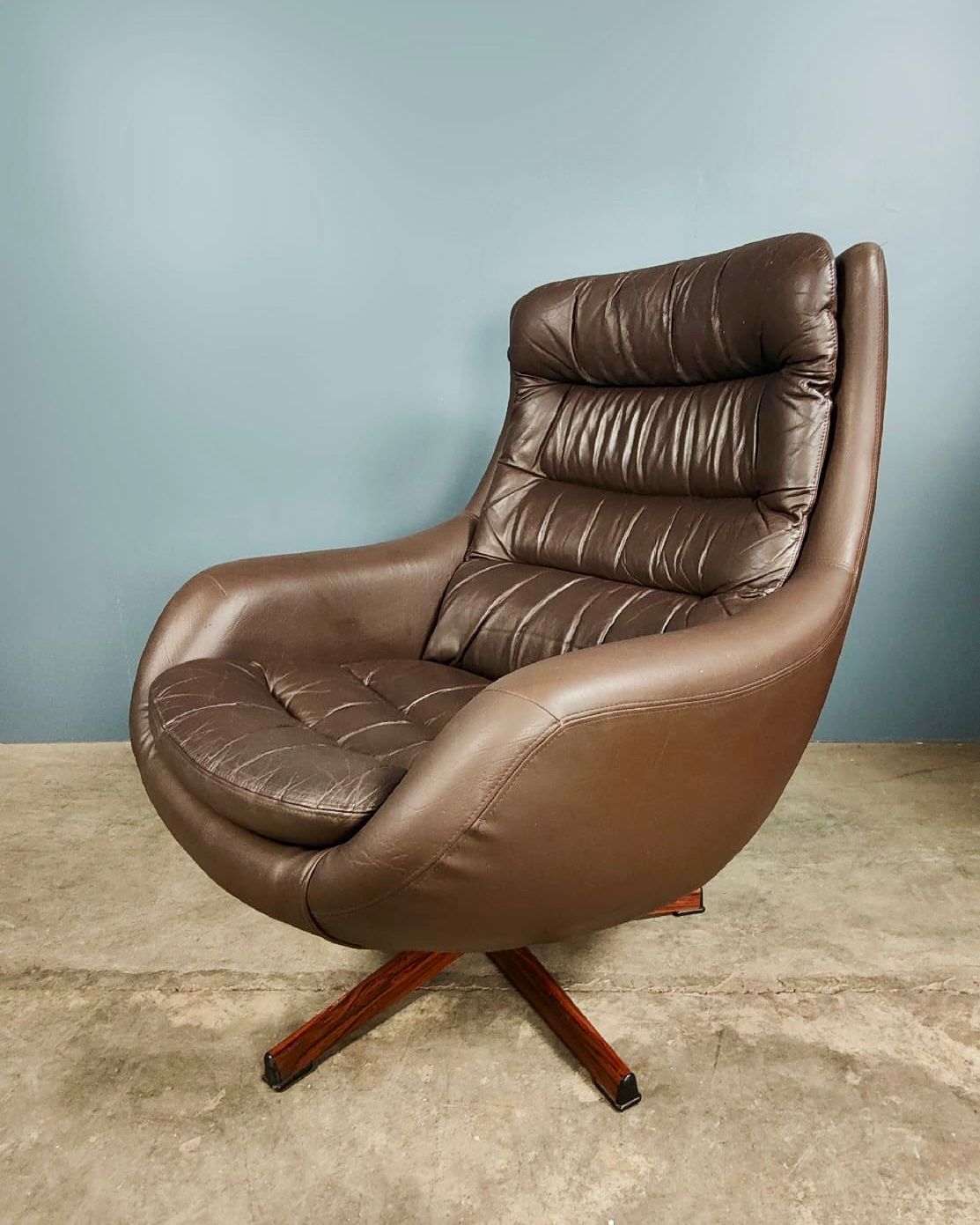 SOLD Brown Leather Mid Century Overman Swedish Swivel Lounge Chair Vintage Retro MCM