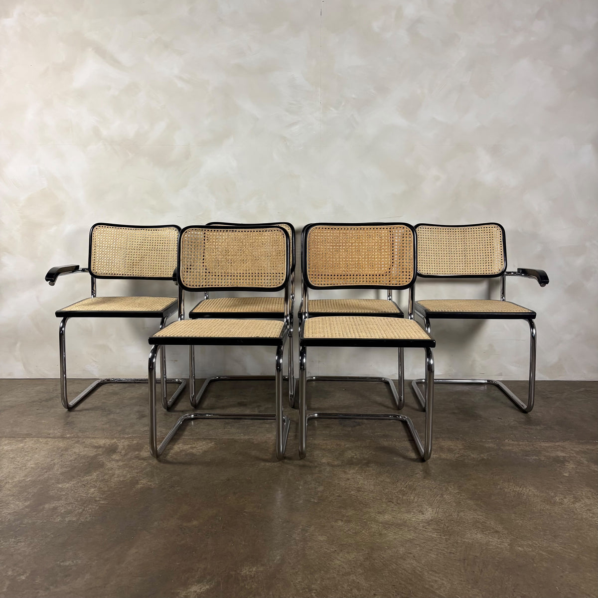 Six Black Marcel Breuer Cesca Bauhaus Dining Chairs With Matching Extending Dining Table Mid Century Vintage Retro MCM