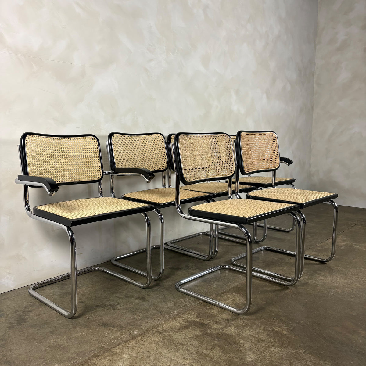 Six Black Marcel Breuer Cesca Bauhaus Dining Chairs With Matching Extending Dining Table Mid Century Vintage Retro MCM