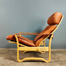 SOLD J.M Birking Danish Reclining Lounge Chair Tan Cognac & Leather Footstool Mid Century Vintage Retro MCM