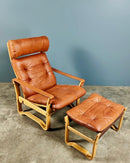 SOLD J.M Birking Danish Reclining Lounge Chair Tan Cognac & Leather Footstool Mid Century Vintage Retro MCM