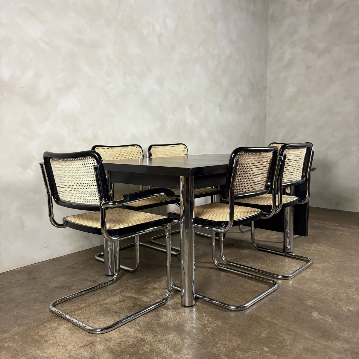 Six Black Marcel Breuer Cesca Bauhaus Dining Chairs With Matching Extending Dining Table Mid Century Vintage Retro MCM