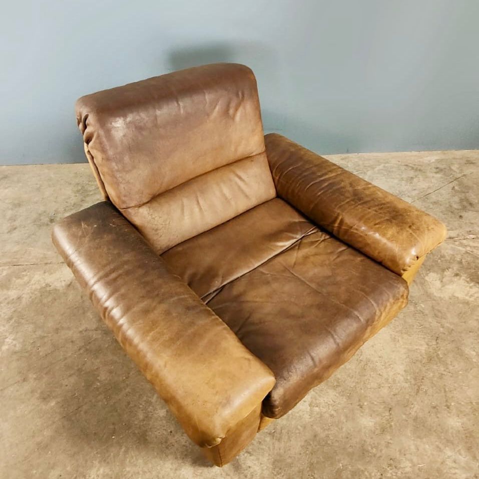 SOLD Vintage De Sede Exclusive DS66 Brown Leather Tan Three Seater Sofa & Matching Armchair Mid Century Retro