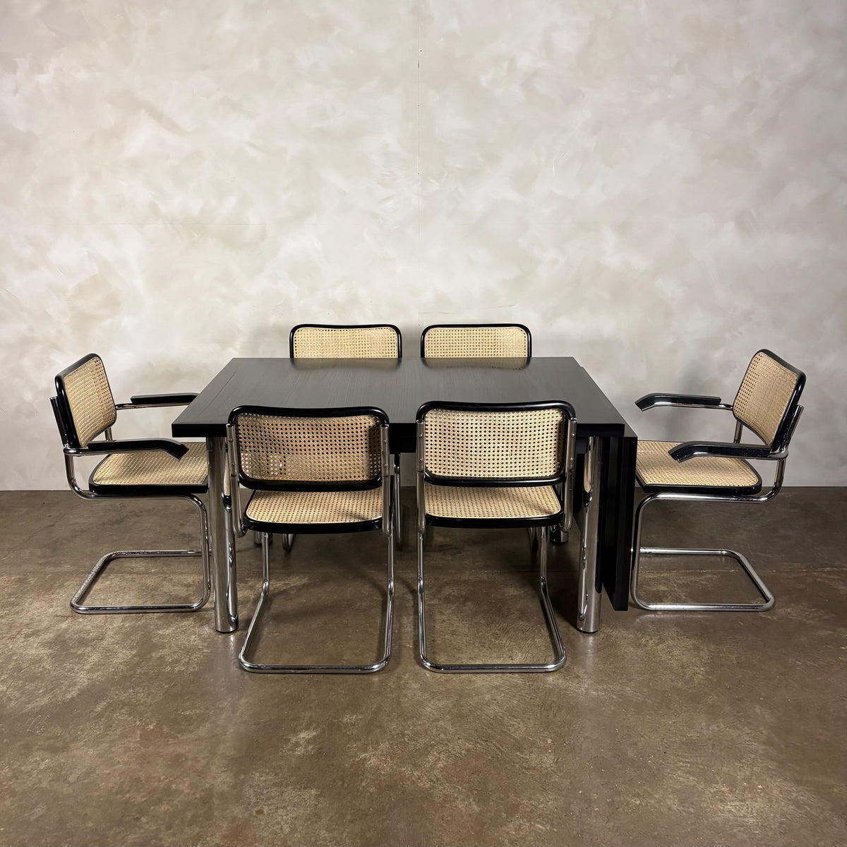 Six Black Marcel Breuer Cesca Bauhaus Dining Chairs With Matching Extending Dining Table Mid Century Vintage Retro MCM