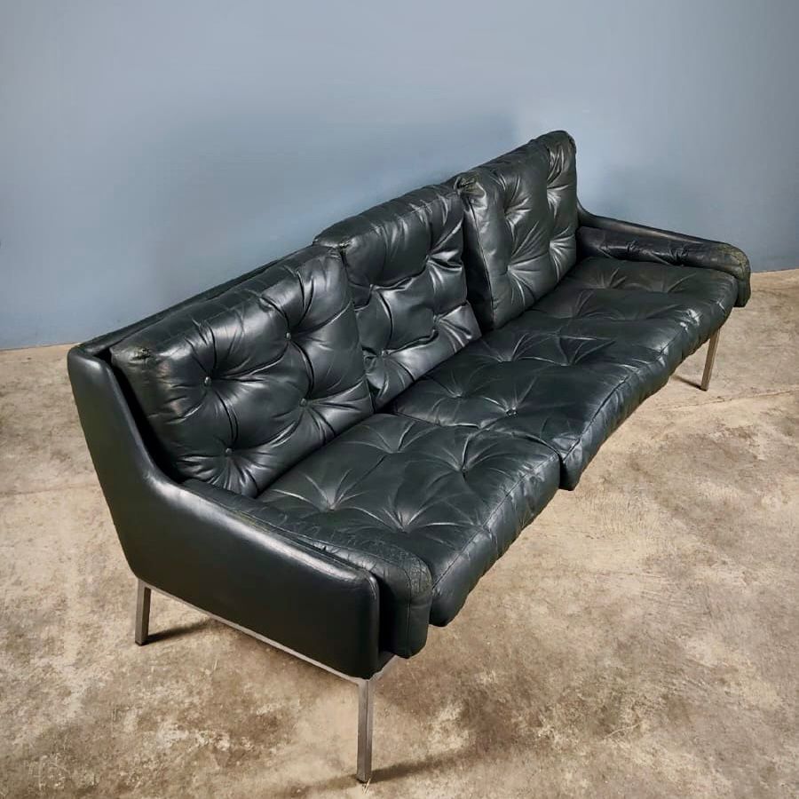 SOLD Roland Rainer Bauhaus For WK Möbel Vienna Dark Green Leather 3 Seater Sofa