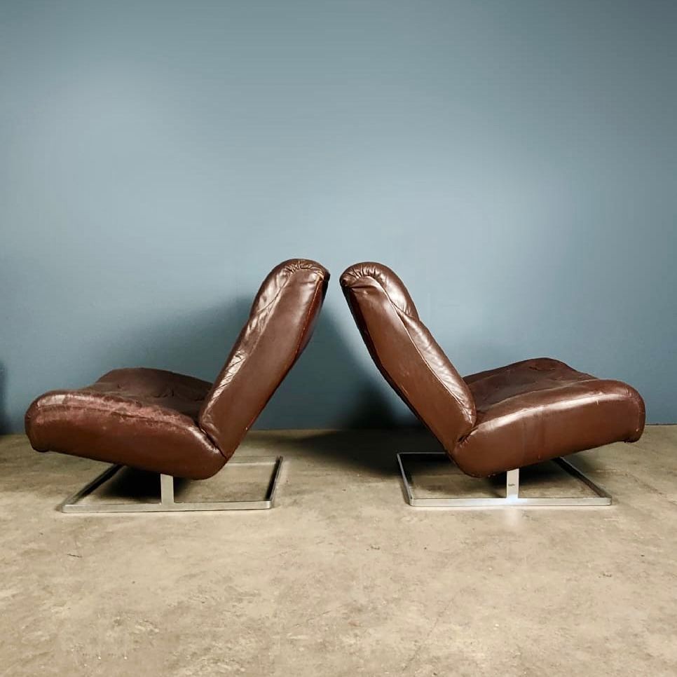 SOLD Pair Of Tetrad Nucleus Brown Leather Chairs Sofa Mid Century Vintage Retro MCM