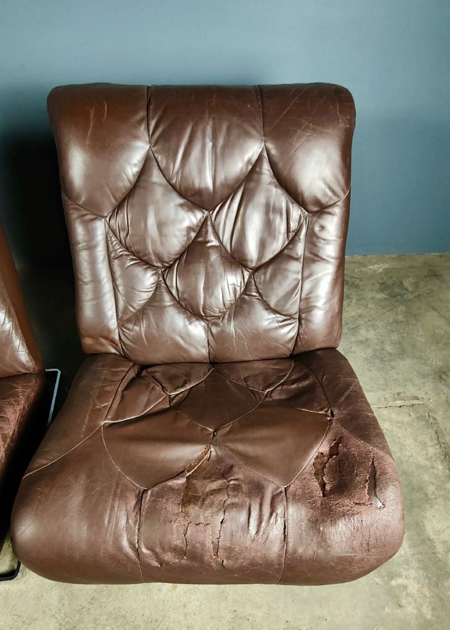 SOLD Pair Of Tetrad Nucleus Brown Leather Chairs Sofa Mid Century Vintage Retro MCM