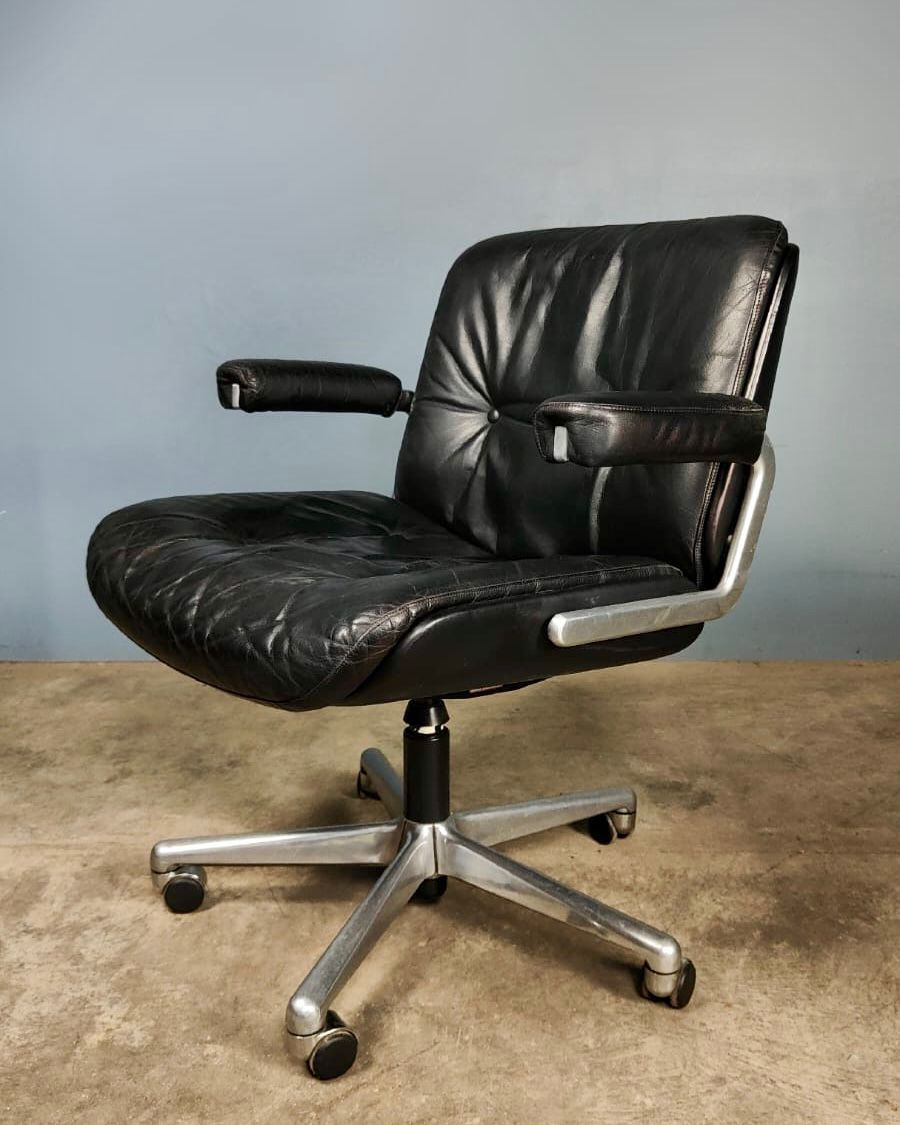 SOLD Mid Century Giroflex Swivel Black Leather Desk Office Chair Karl Dittert Martin Stoll Vintage Retro MCM