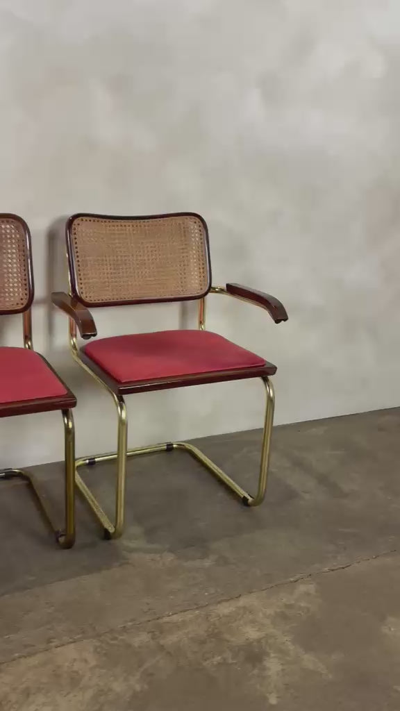 Four Brass Pink Cane Rattan Marcel Breuer Cesca Dining Chairs Mid Century Vintage Retro MCM