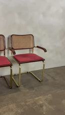 Four Brass Pink Cane Rattan Marcel Breuer Cesca Dining Chairs Mid Century Vintage Retro MCM