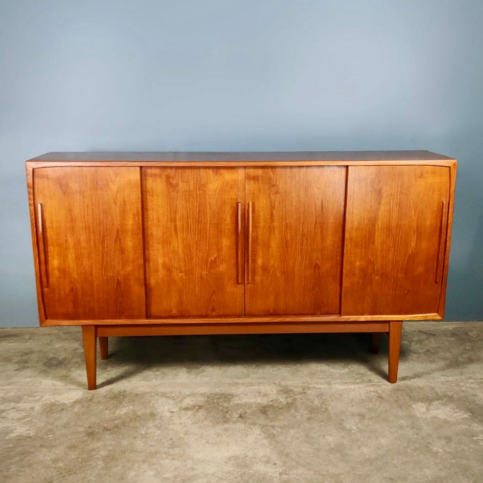 SOLD E.W Bach For Sejling Skabe Teak Danish Sliding Sideboard Credenza Mid Century Vintage Retro MCM