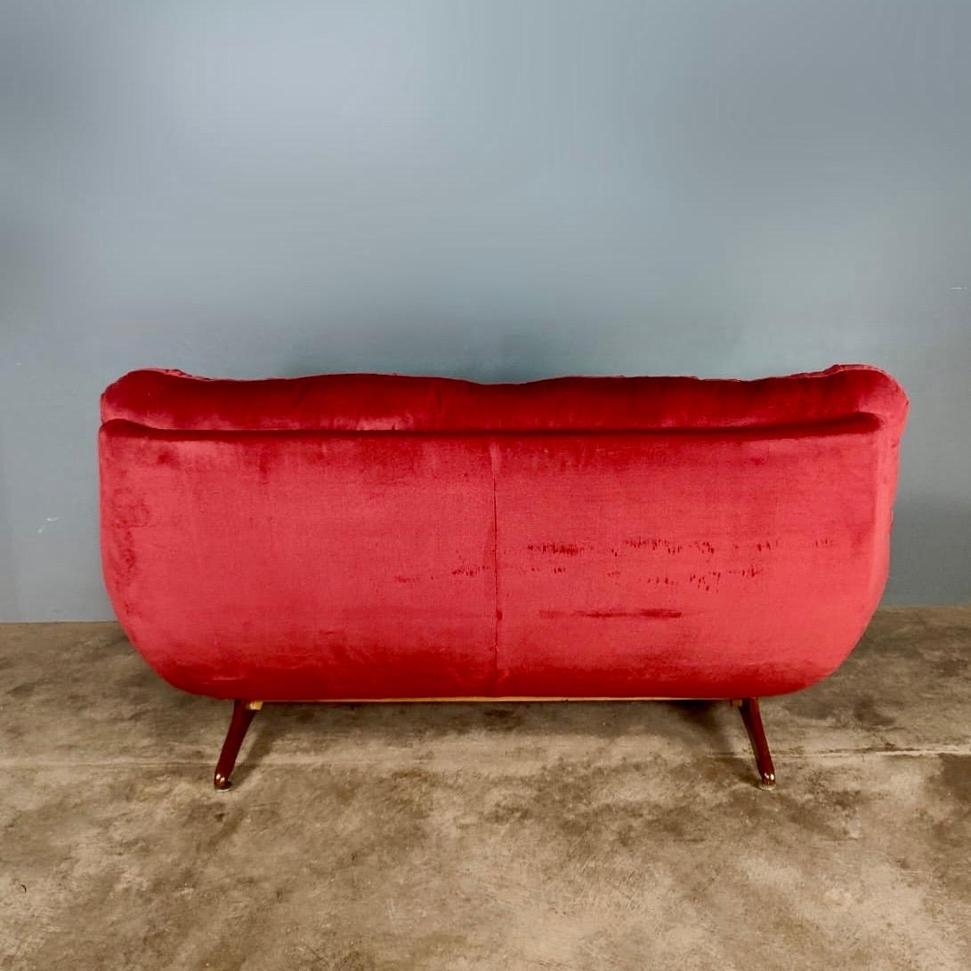 SOLD 2 Seater Pink Red Velvet Egg Sofa Mid Century Vintage Retro MCM