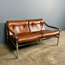 SOLD Mid Century Pieff Beta Tan Brown Leather Two Seater Sofa Vintage Retro MCM