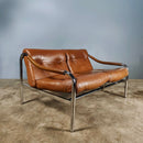 SOLD Mid Century Pieff Beta Tan Brown Leather Two Seater Sofa Vintage Retro MCM