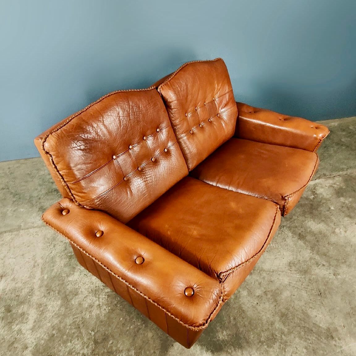 SOLD Mid Century Madsen & Schubell Two Seater Sofa Tan Brown Leather Vintage Retro MCM