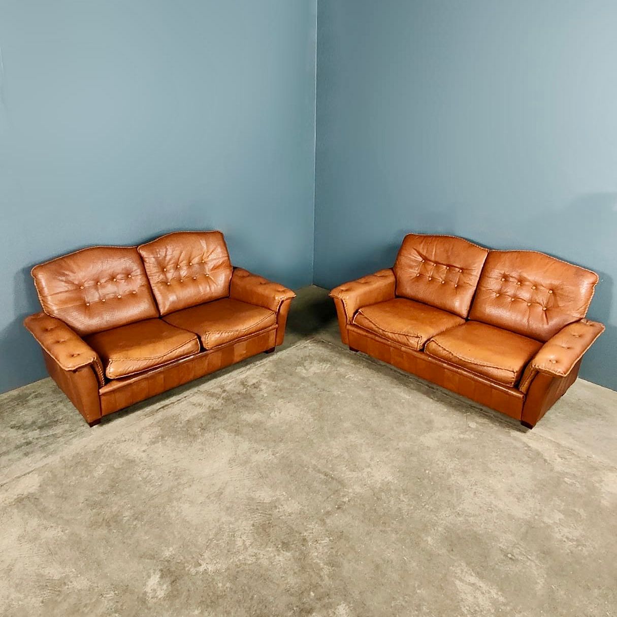 SOLD Mid Century Madsen & Schubell Two Seater Sofa Tan Brown Leather Vintage Retro MCM