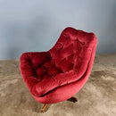 SOLD Matching Pair Of Pink Red Swivel Velvet Lounge Egg Chairs Mid Century Vintage Retro MCM