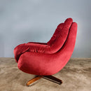 SOLD Matching Pair Of Pink Red Swivel Velvet Lounge Egg Chairs Mid Century Vintage Retro MCM